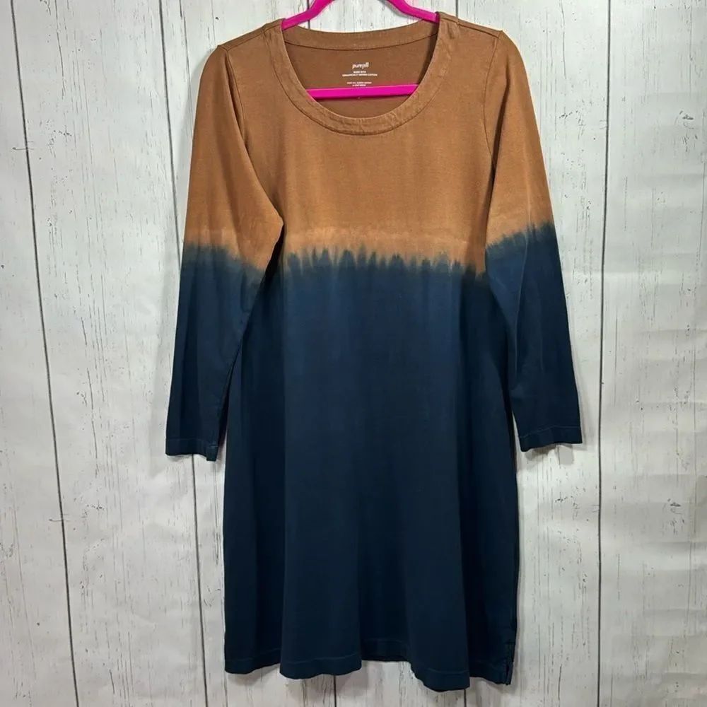 Pure Jill Ombre Sunset A Line Dress Organic Cotton Cozy Minimalist Boho Neutral